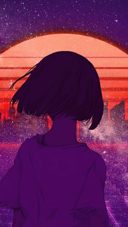 Art Girl Sunset Anime Red