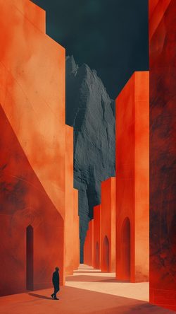 Art Orange Surreal Architecture Shadow Perspective