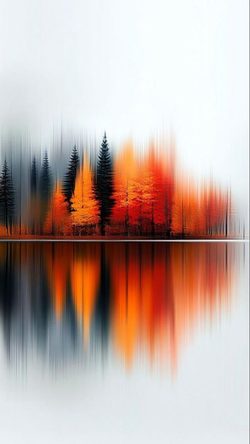 Art Forest Trees Reflection Autumn Mist Minimal