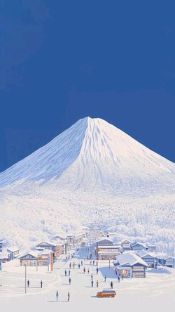 Art Mountain Snow Village Sky Winter Illust