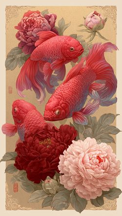 bm60-art-skyrundisc-ar-v-ebfe-fish-goldfish-peony-flower-vintage-ornamental
