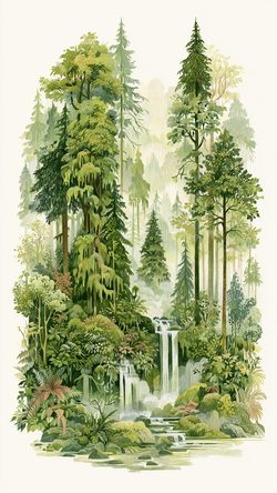 Art Teachinlv A Breathtakingly Vivid Illustration OF Olympic Forest Waterfall Trees Green Lush Illust