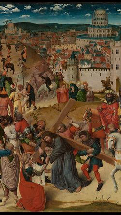 Art Met North Netherlandish Bruges Painter Christ Bearing Renaissance Religious Biblical Crowd City Cross Medieval