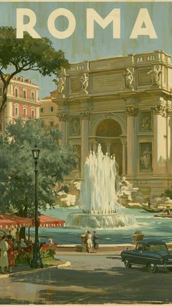 Art A Vintage Travel Poster Features Roma IN Architecture Fountain City