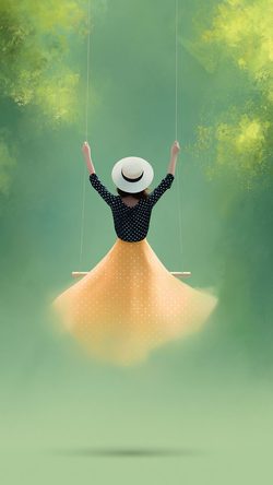 Art Impressionist Oil Woman Swing Hat Green Dreamy