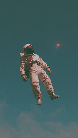 Art Reactor Lone Astronaut Weathered Eva Suit Space Floating Helmet Surreal