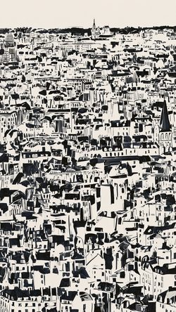 Art City Extreme Long Angle Shot OF Dense BW Illust Buildings