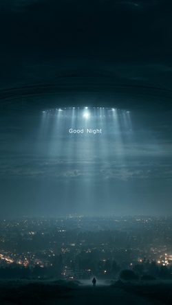 Art Night Sky Ufo Emits The Words Good Beam City Space Flare