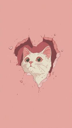 Art Cat Pink Heart Cute Illust Minimal