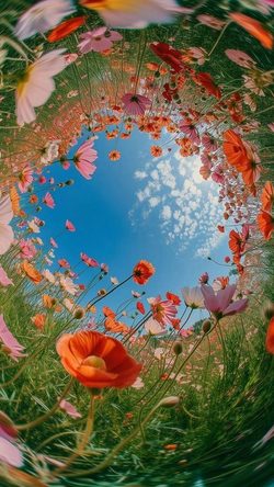 Art Flower Garden Circle Fisheye Vibrant Sky Dreamy