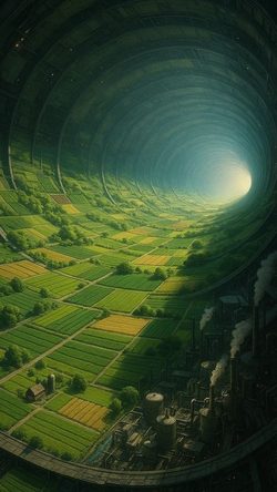 Art Surreal Landscape Green Vortex Fields Tunnel