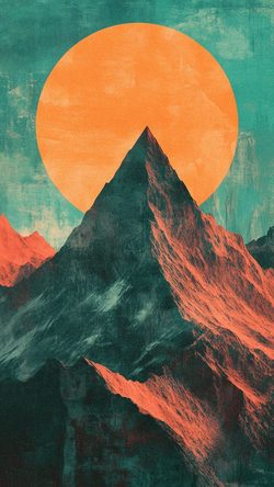 Art Surreal Mountain Sunset Retro Minimal Textured