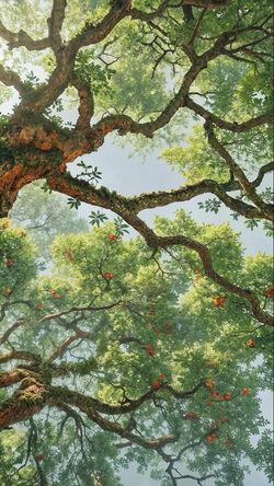 Art Trees Forest Canopy Branches Foliage Mist