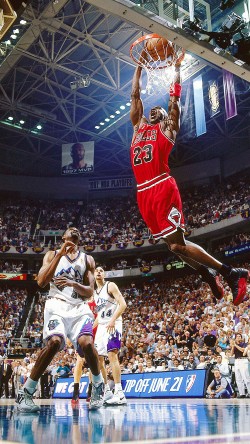 Michael Jordan attempts a dunk