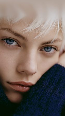 Ppl Extreme Close UP Macro Portrait OF AN Closeup Edgy Fashion Blonde Blueeyes