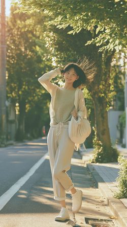 Ppl Asian Girl Photorealistic A Year Old Walking Outdoor Street Smile Sunlight Casual