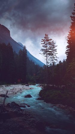 Mountain Wood Night Dark River Nature Blue Flare