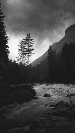 Mountain Wood Night Dark River Nature Blue Flare BW