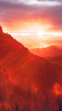 Mountain Morning Light Nature Red Hot