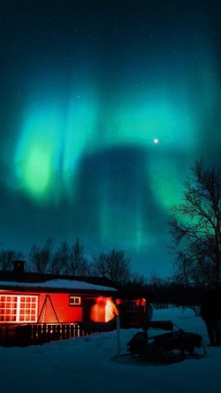 Aurora Night Cold Winter Snow Nature Green