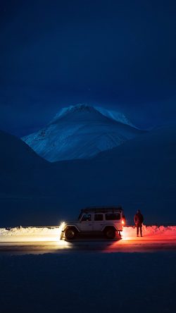 Snow Winter Car Night Nature Dark